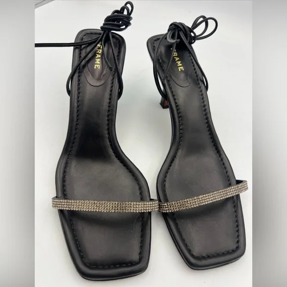 FRAME Le Ozzie Ankle Tie Sandal Black Leather Women’s SZ EU38.5  MSRP $468 - Picture 5 of 15